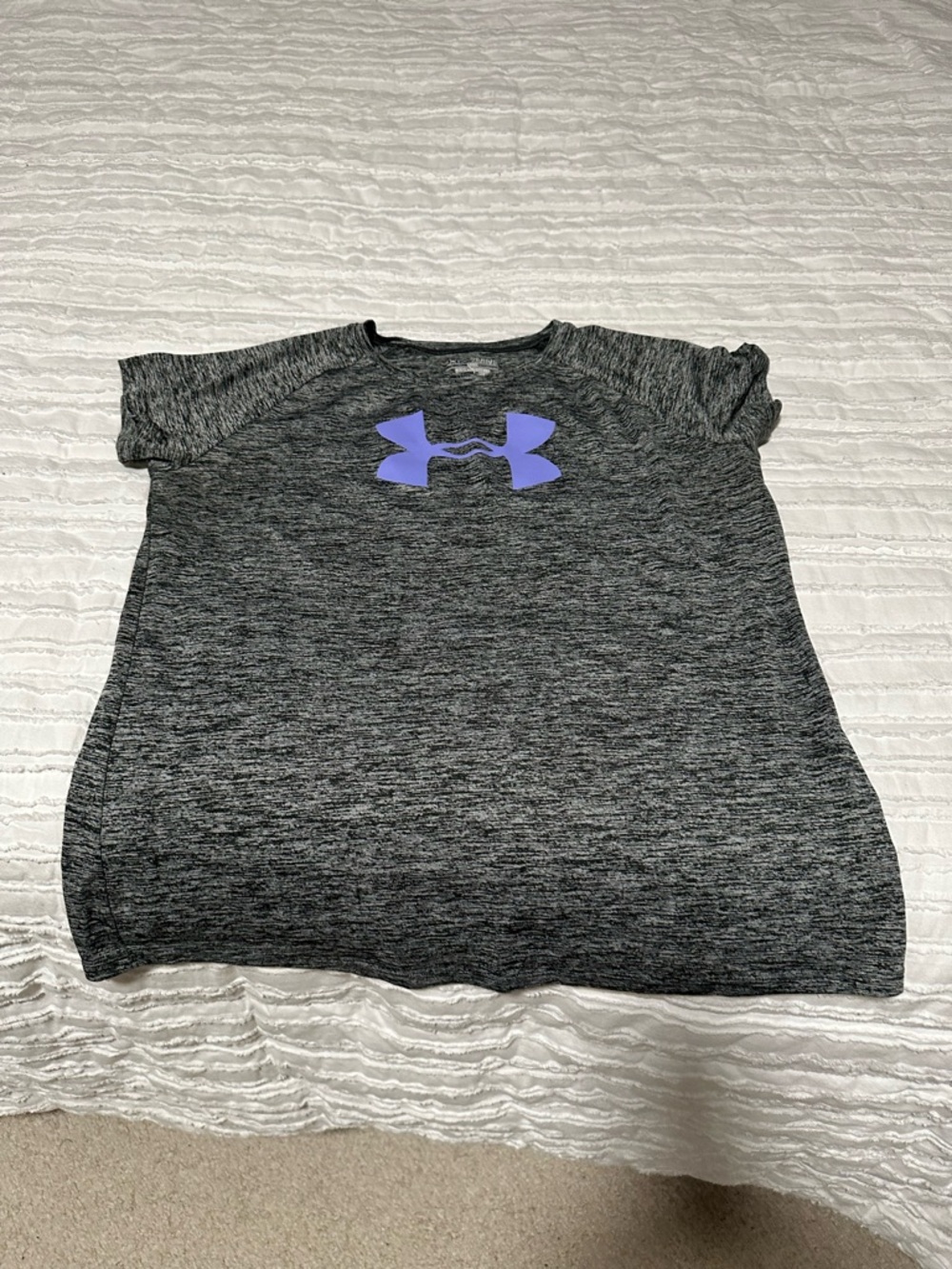 Under Armour Girls' Charcoal Heather Tee with Purple Logo